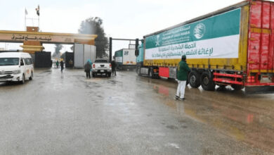 عبور 11 شاحنة سعودية معبر رفح تحمل موادَّ غذائية وطبية