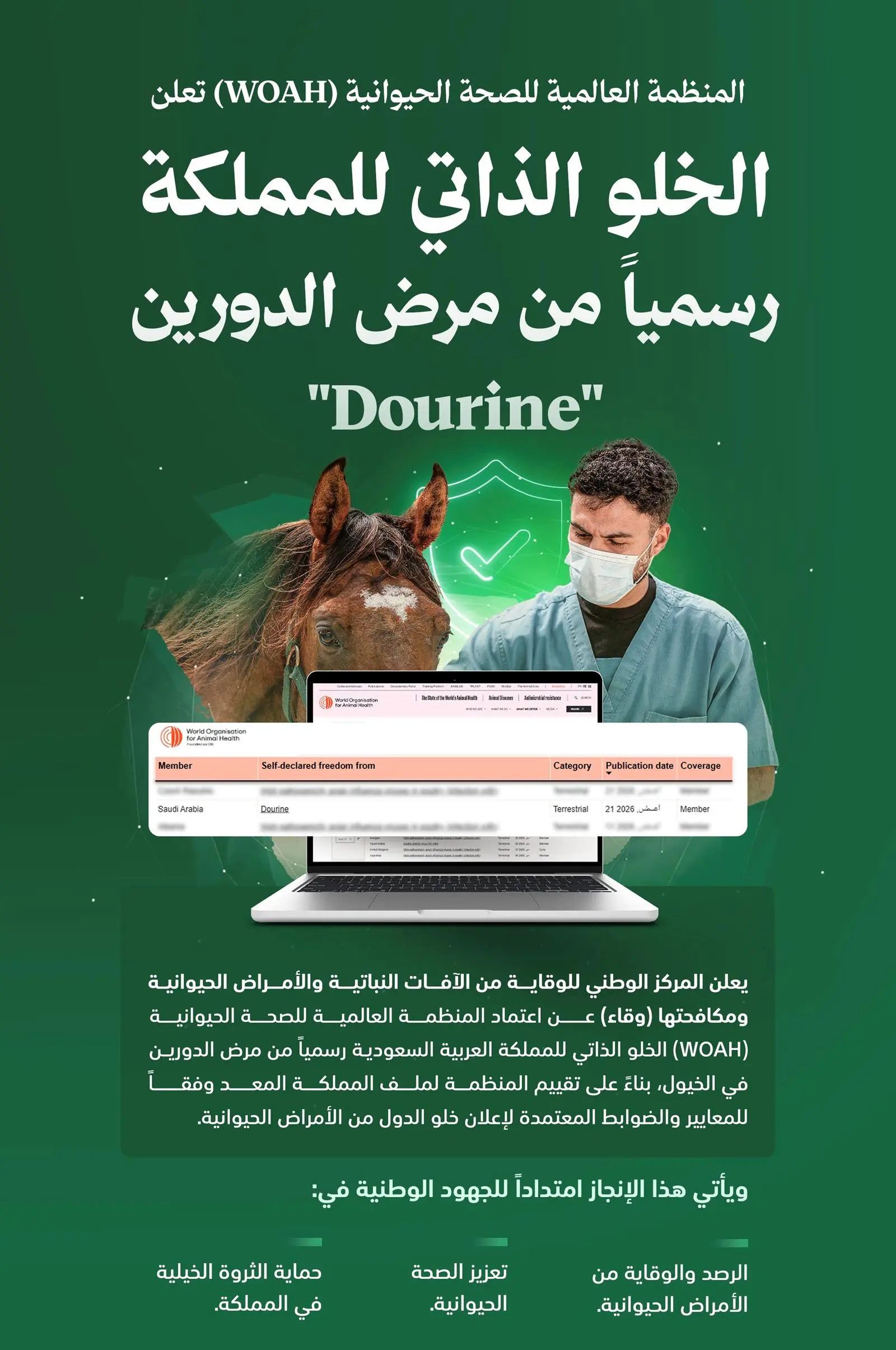 اعتماد الخلو الذاتي للمملكة رسميًا من مرض "الدورين" في الخيول 1 F10679045
