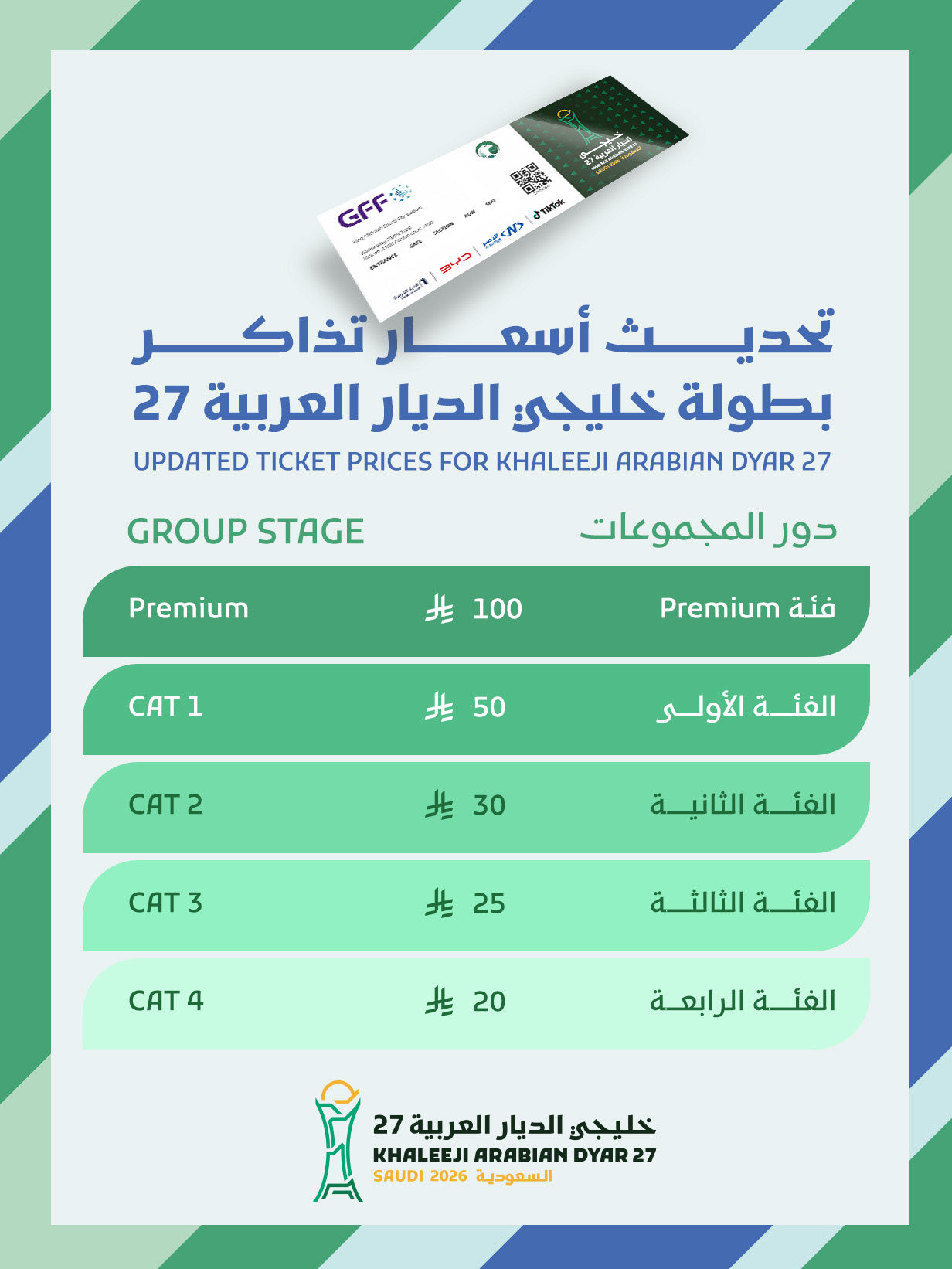الاتحاد الخليجي لكرة القدم يعلن تحديث أسعار تذاكر مباريات البطولة 1 HTD05v5XQAAU1ol
